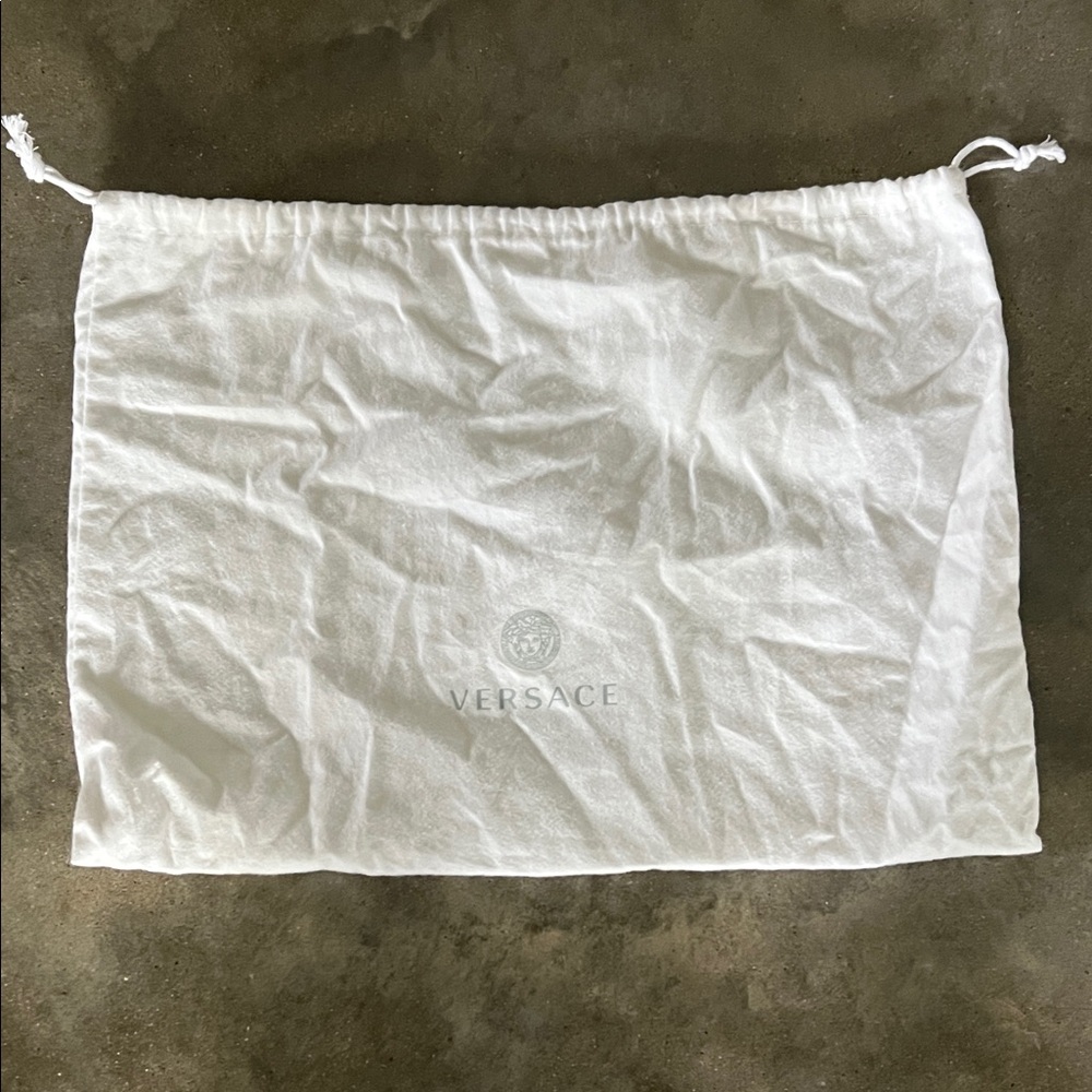 Authentic Versace White Drawstring Dust Bag with Gray Logo